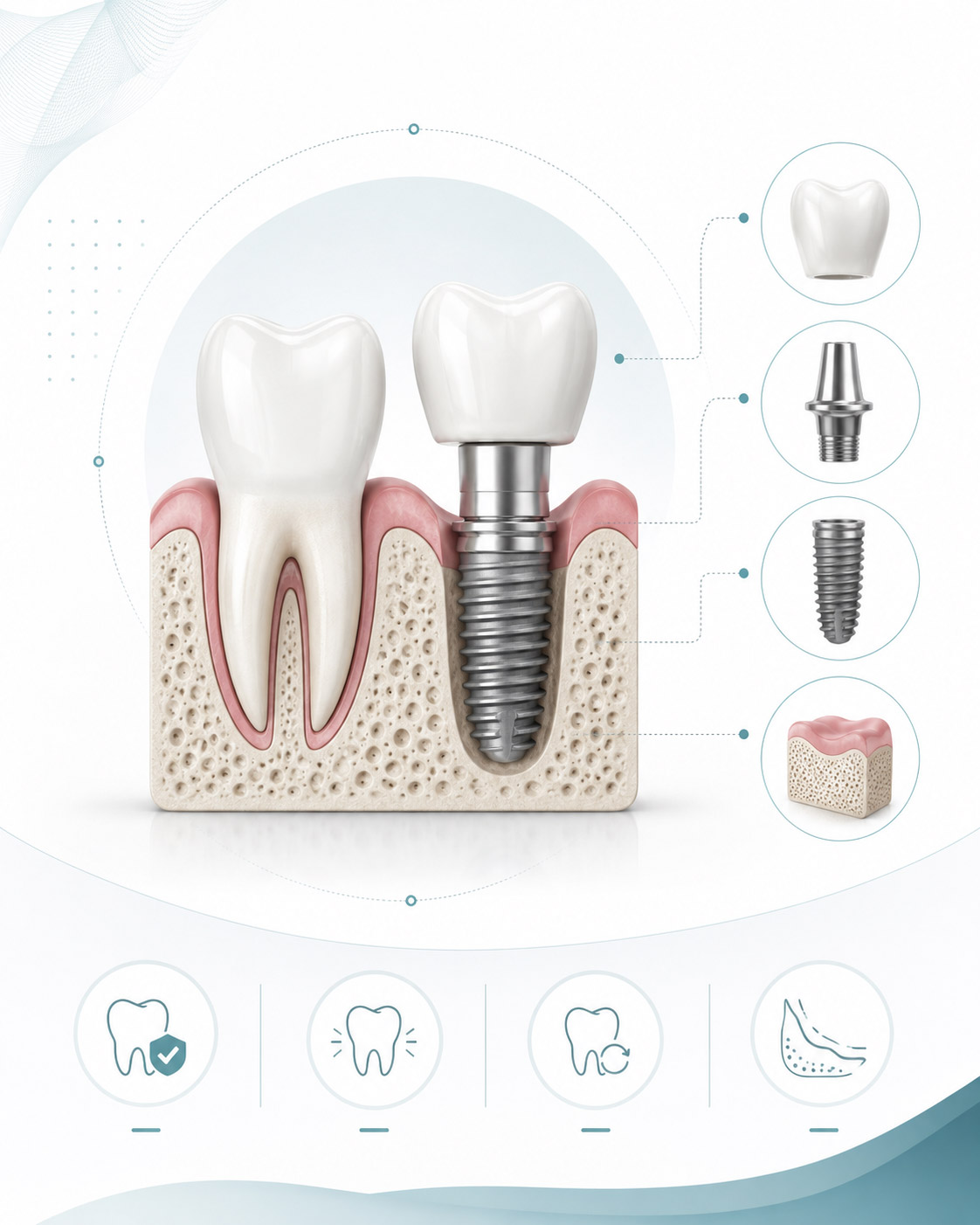 Schéma explicatif d’un implant dentaire et de ses composants